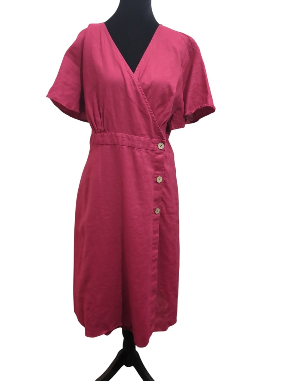 Grae Cove 100% Linen XL Wine Midi Wrap Dress Coastal Minimalist European Summer